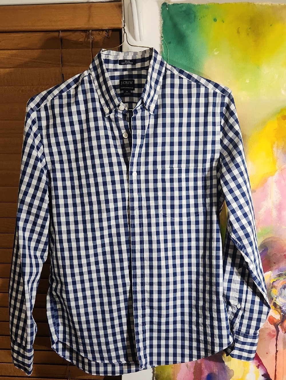 J. Crew Men’s Navy and White Gingham Button-Down Shirt